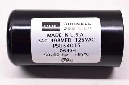 Cornell Dubilier PSU34015 340-408MFD 125 Volt AC Start Capacitor NOS