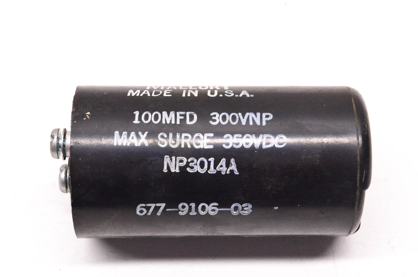 Mallory 677-9106-03 100MFD 300 VNP 350VDC Max Surge Capacitor NOS