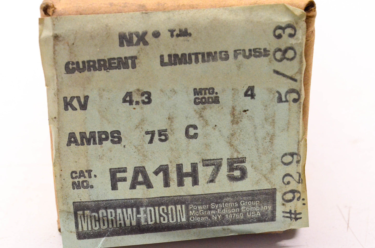 McGraw-Edison FA1H75 75 Amp 4.3KV Current Limiting Fuse NOS