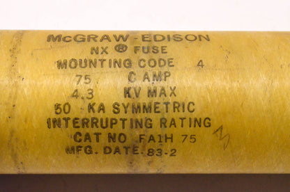 McGraw-Edison FA1H75 75 Amp 4.3KV Current Limiting Fuse NOS
