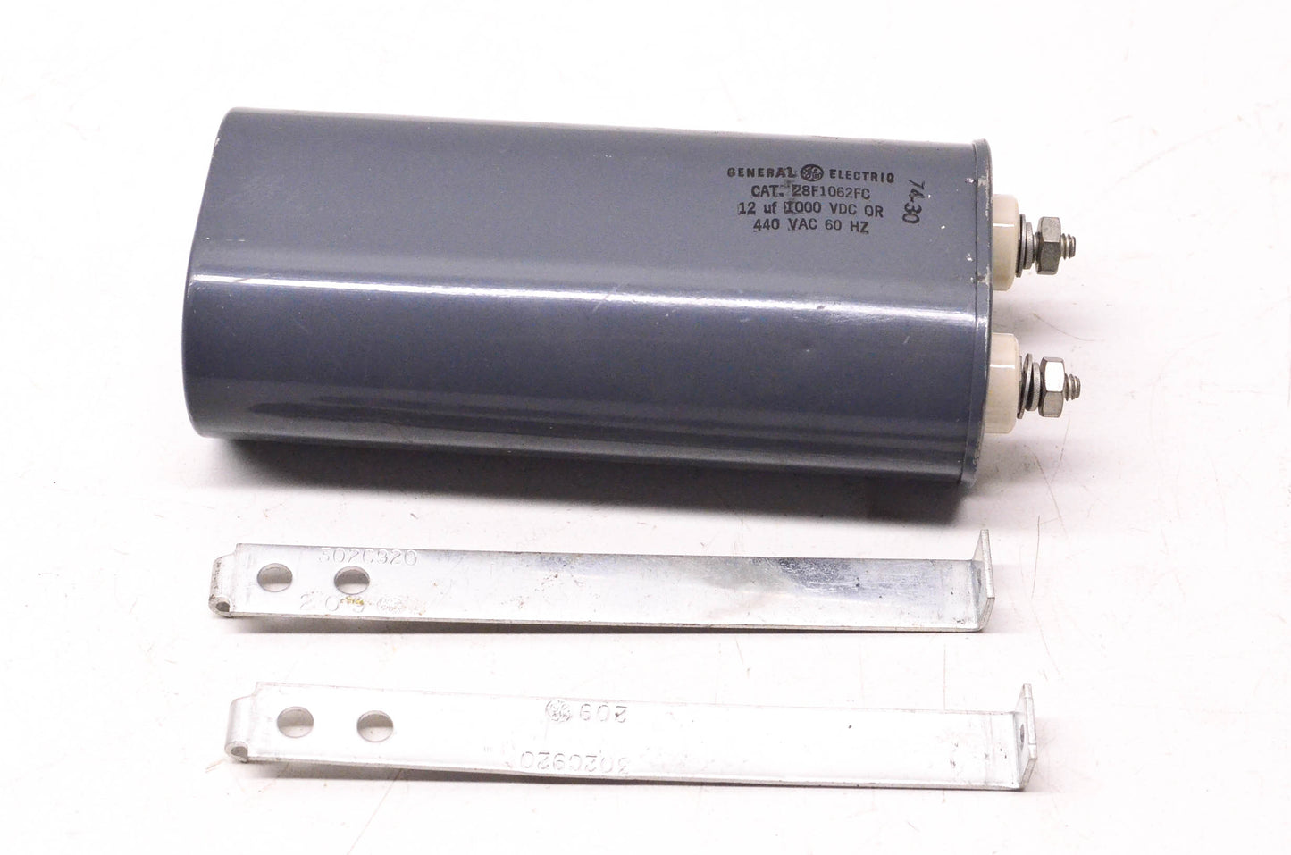 General Electric 12uF 1000v DC or 440v AC 60Hz Capacitor W/ Hold Down Clamps NOS