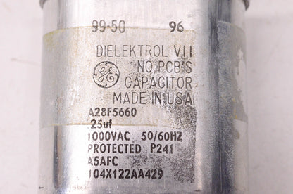 General Electric 25uF 1000 Volt AC 50/60HZ Capacitor W/ Hold Down Clamps NOS