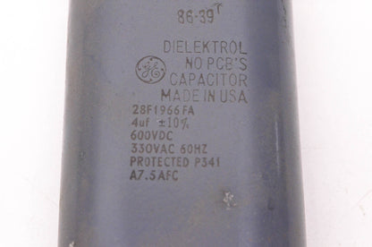 General Electric 28F1966FA 4uF 600VDC or 330VAC 60HZ Capacitor NOS