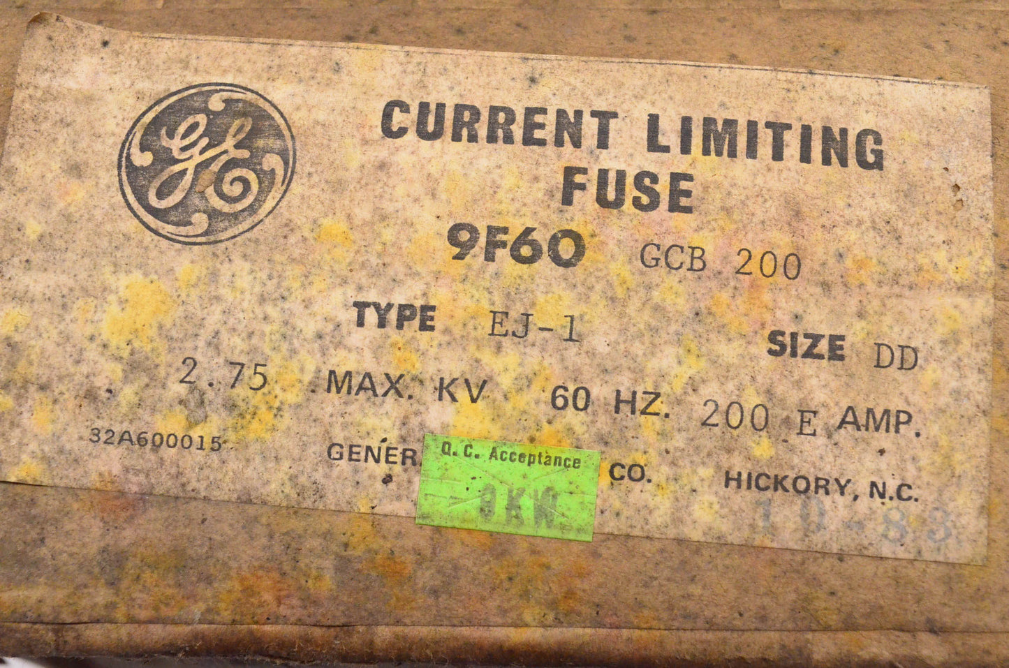 General Electric 9F60GCB200 300E Amp 2.75KV 60HZ Current Limiting Fuse NOS