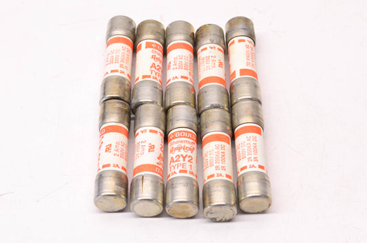Gould A2Y2 2 Amp 250 VAC 500 VDC Type 1 Fuse Qty 10 NOS