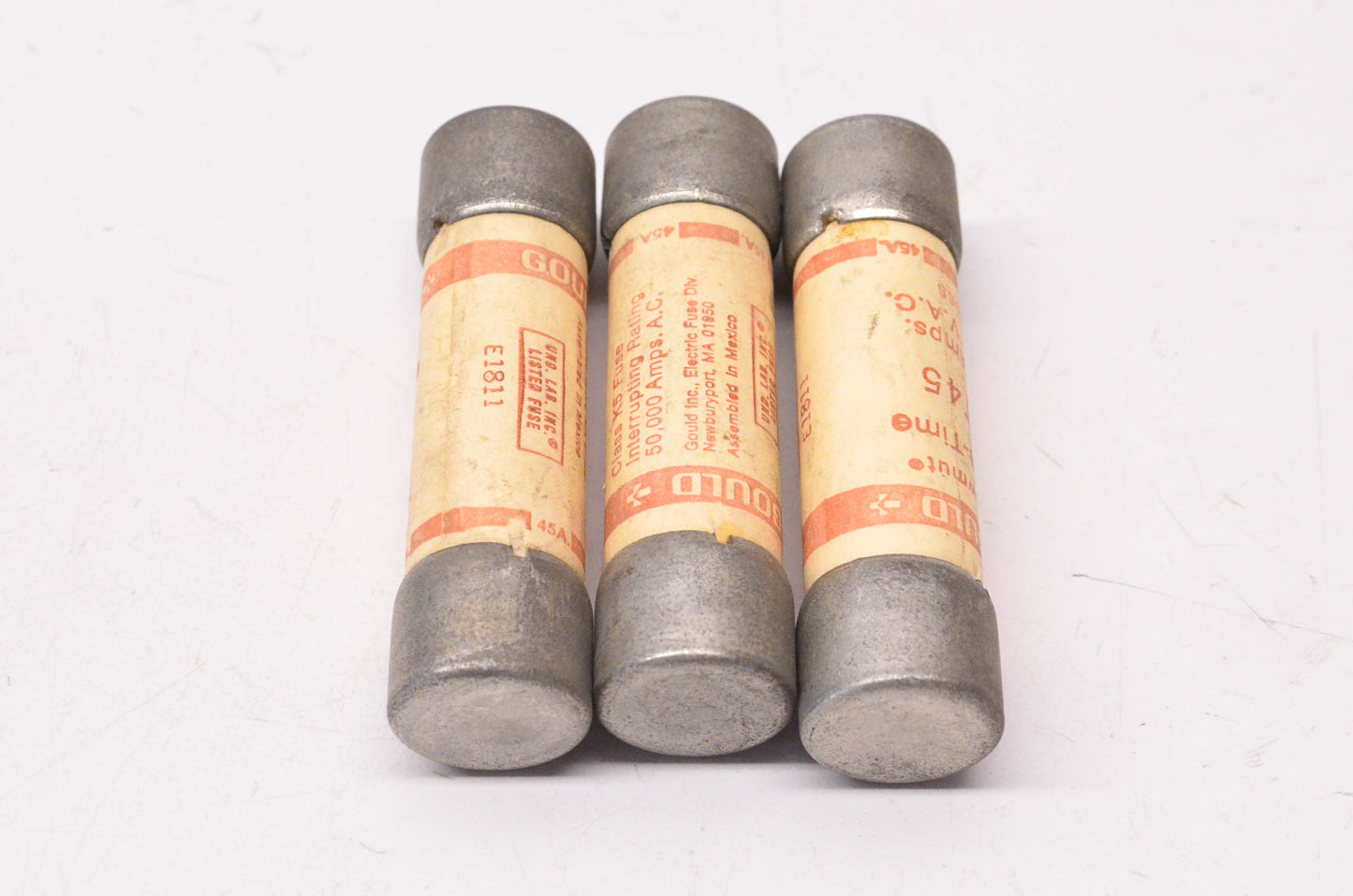 Gould OT45 45 Amp 250 Volt AC or Less One-Time Cartridge Fuse Qty 3 NOS