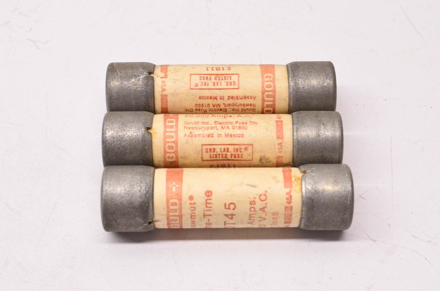 Gould OT45 45 Amp 250 Volt AC or Less One-Time Cartridge Fuse Qty 3 NOS