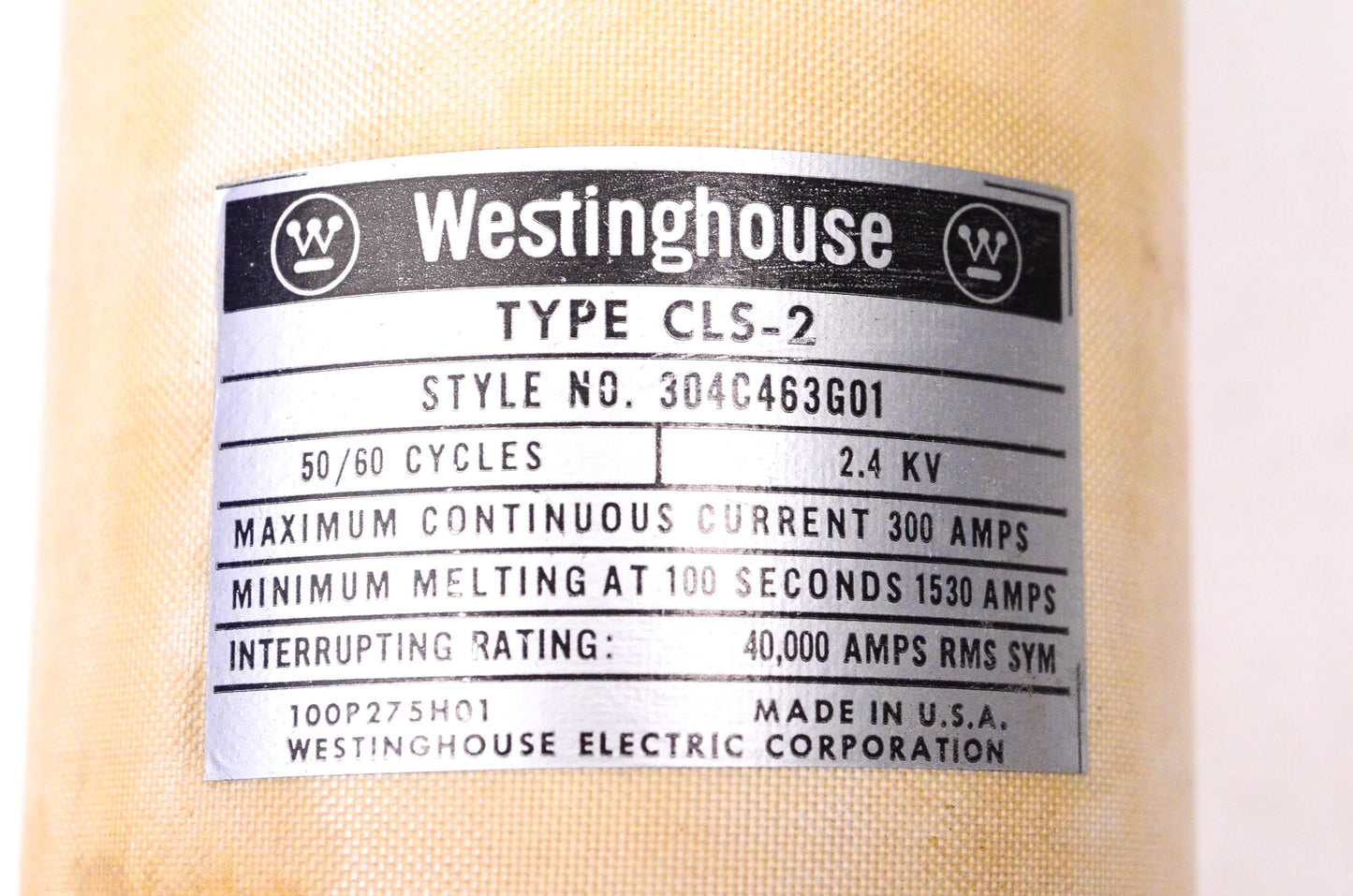 Westinghouse 304C463G01 300 Amp 2.4KV Type CLS-2 Double Barrel Fuse NOS
