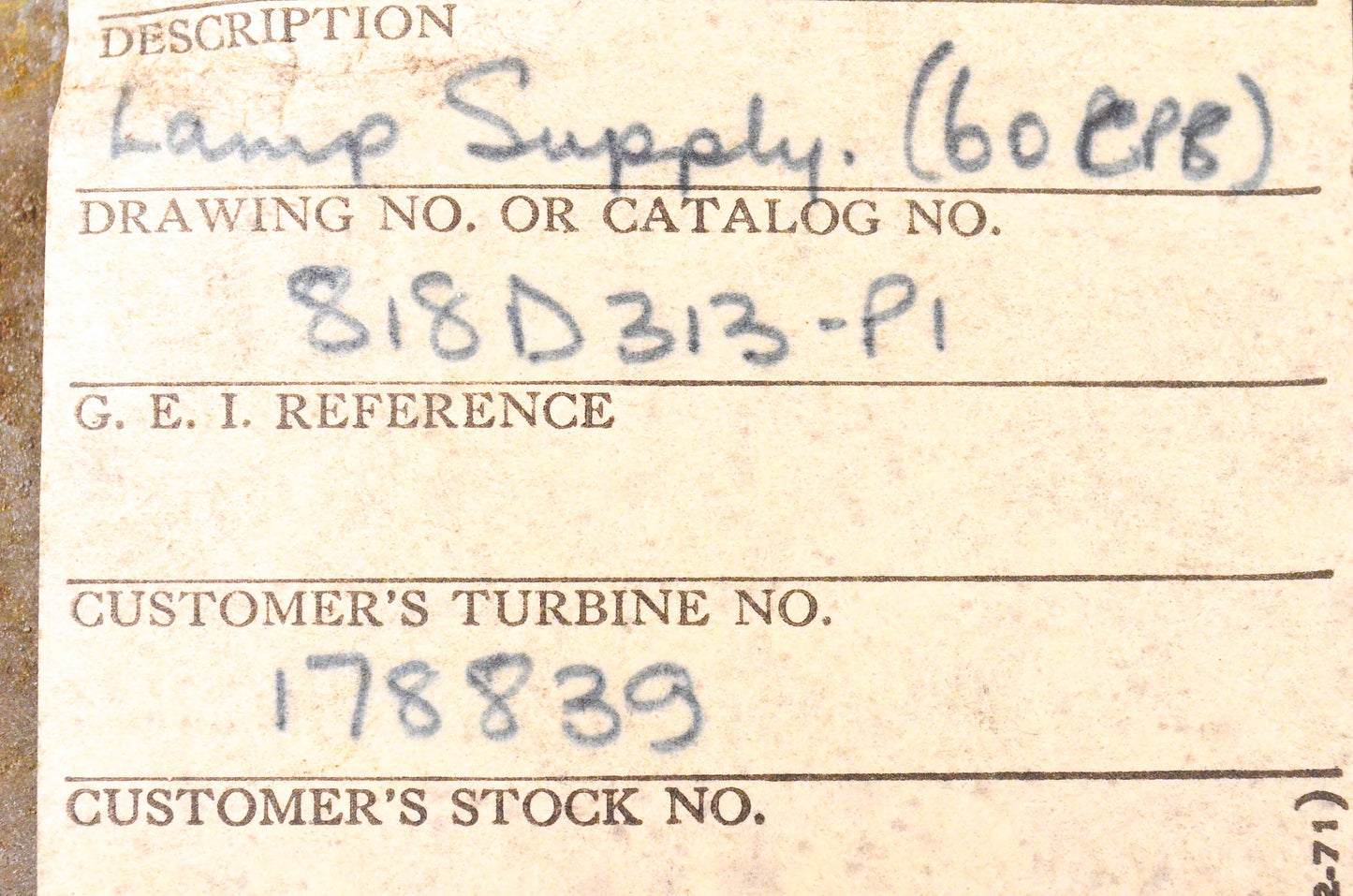 General Electric 818D313-P1 Lamp Power Supply 60 CPS