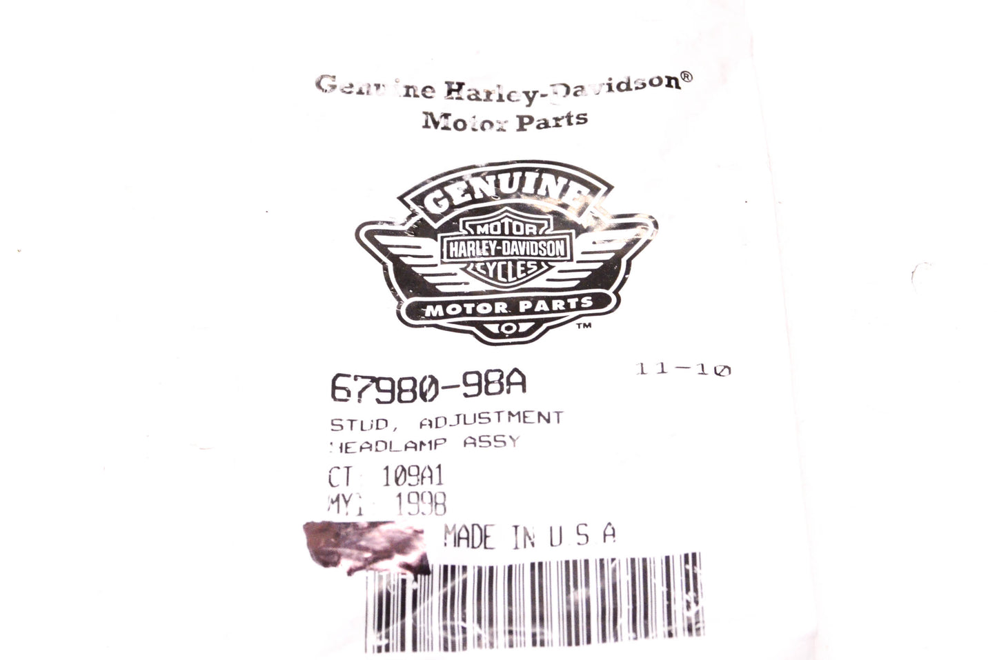 New OEM Harley-Davidson 67980-98A Adjustment Headlamp Stud NOS