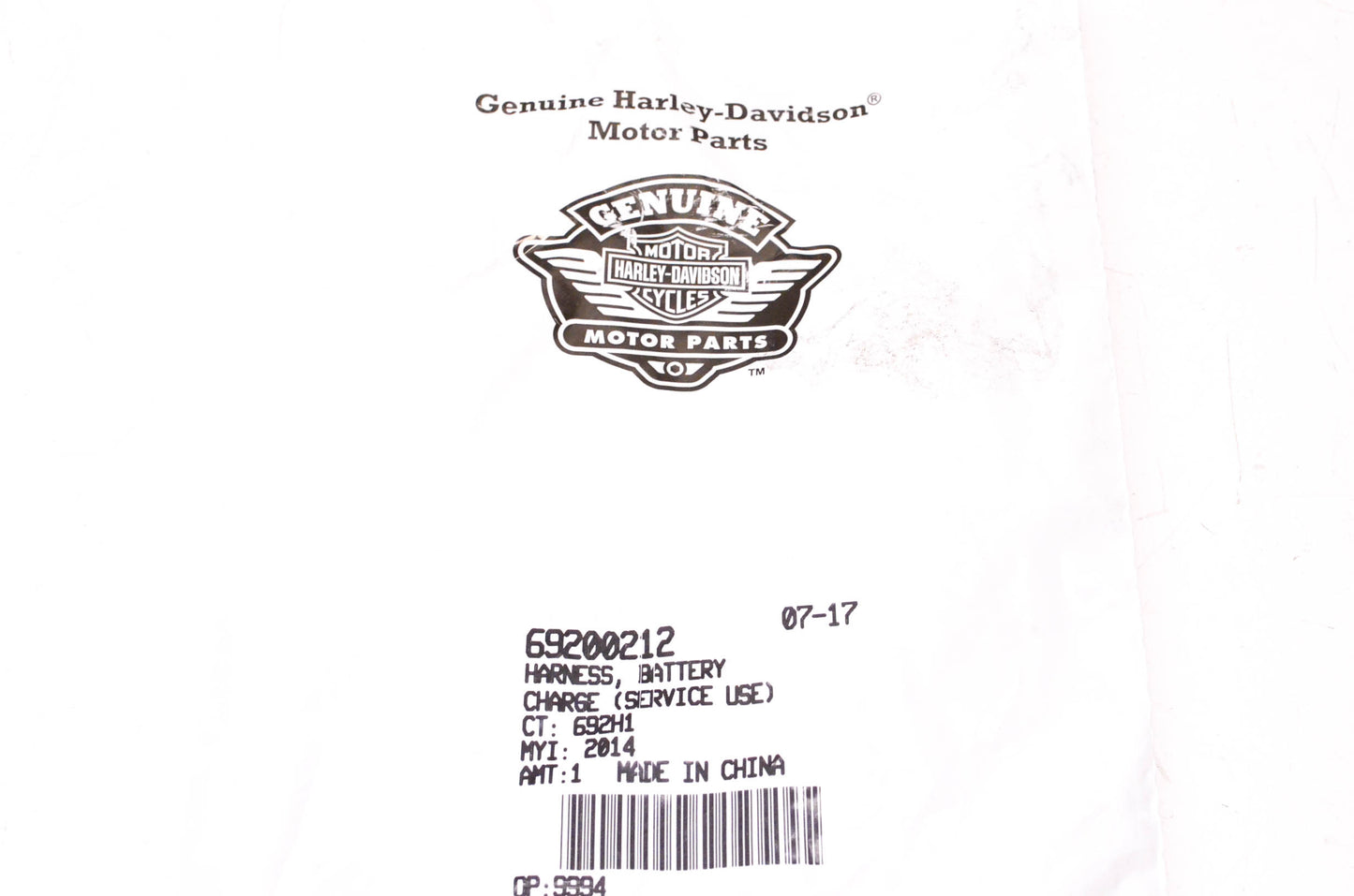 New OEM Harley-Davidson 69200212 Battery Charge Harness NOS