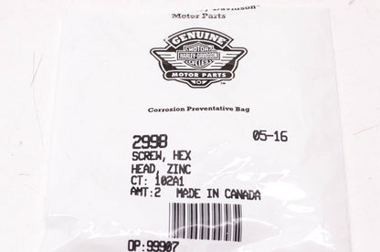New OEM Harley-Davidson 2998 Hex Screw Qty 2 NOS