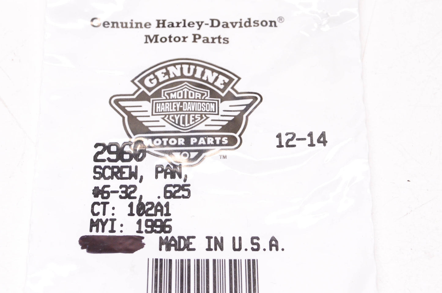 New OEM Harley-Davidson 2960, #6-32 Pan Screw NOS