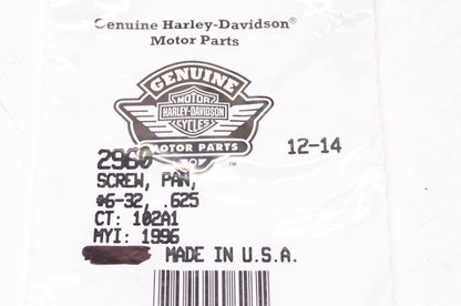 New OEM Harley-Davidson 2960, #6-32 Pan Screw NOS