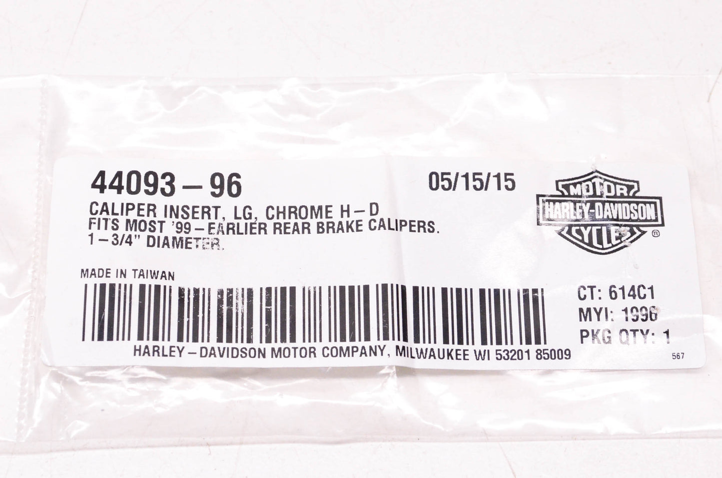 New OEM Harley-Davidson 44093-96 Chrome Caliper Insert NOS