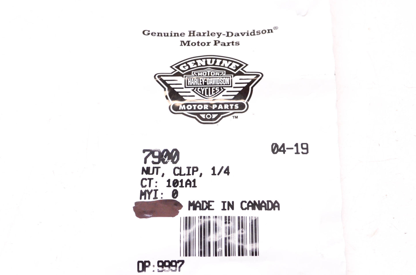 New OEM Harley-Davidson 7900 1/4" Nut Clip NOS