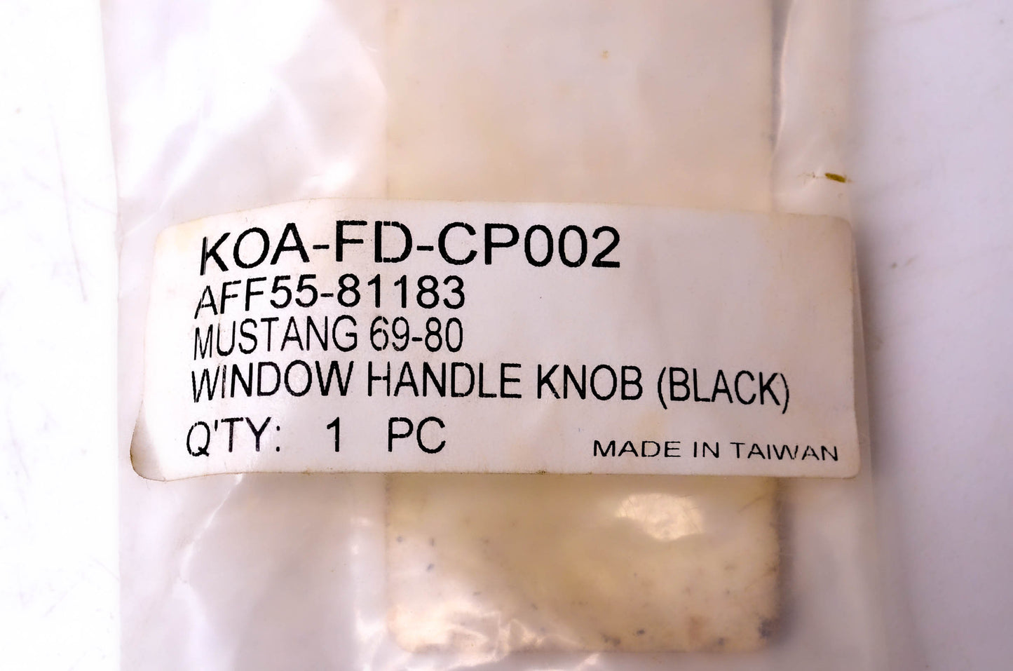 Aftermarket KOA-FD-CP002, AFF55-81183 1969-1980 Ford Mustang Black Window Handle Knob NOS