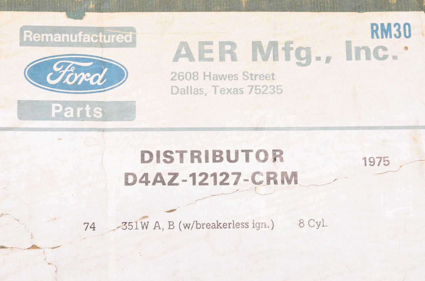 New OEM Ford D4AZ-12127-CRM Remanufactured Distributor NOS