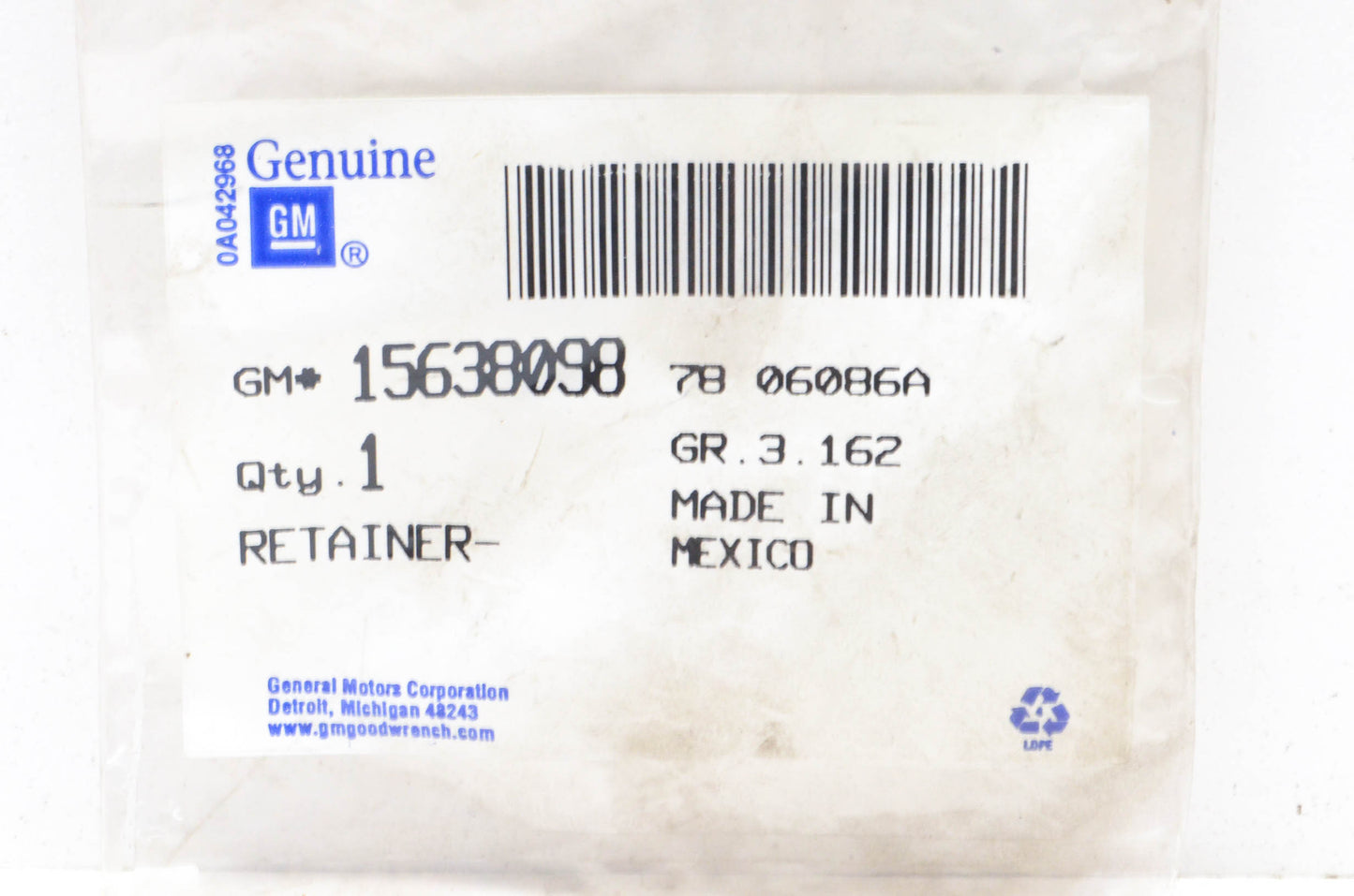 GM 15638098 Retainer NOS