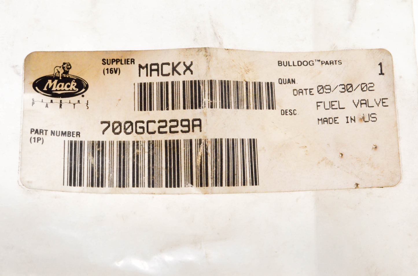 Mack 700GC229A, 2232B-2MM Fuel Valve NOS