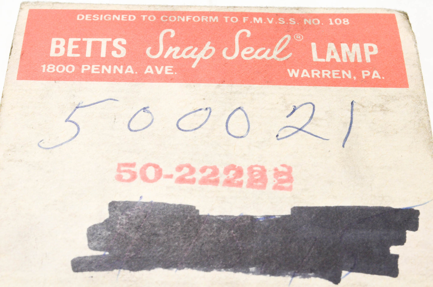 Betts 50-22222, B50, 500021 Red Clearance Lamp Kit NOS