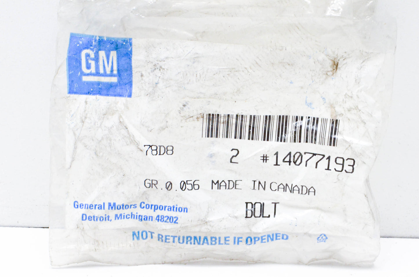GM 14077193 Cylinder Head Bolt Qty 2 NOS