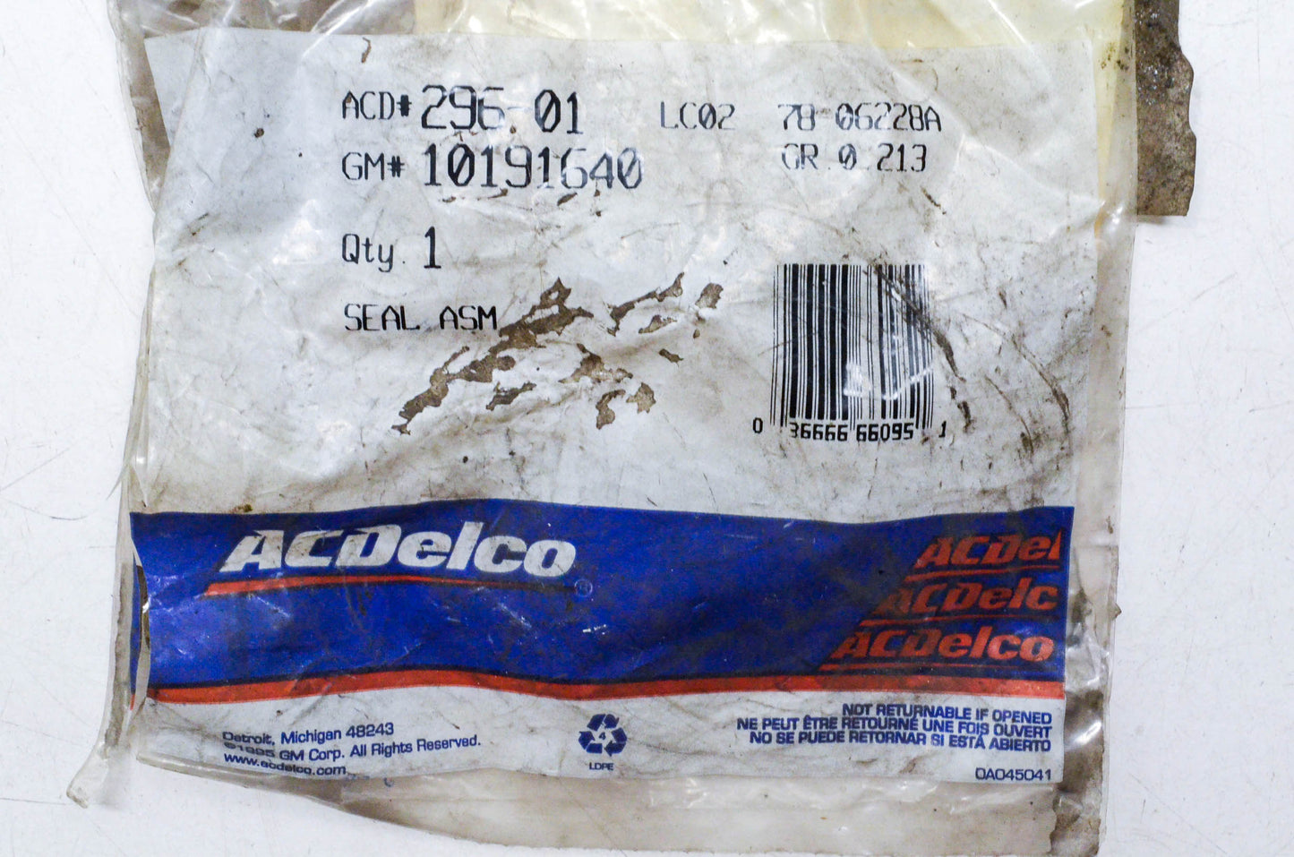 AC Delco 296-01, 10191640 Crank Shaft Oil Seal NOS