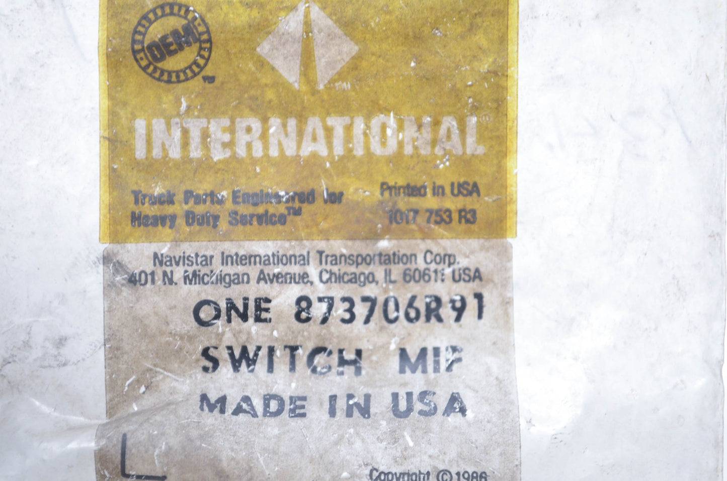 International 873706R91 Brake Light Switch NOS