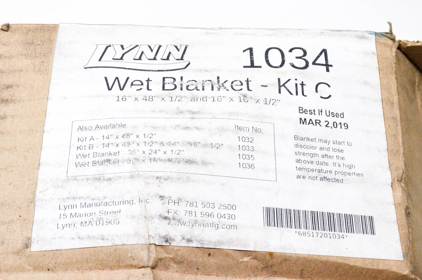 Lynn 1034 Wet Blanket High Temperature Insulation Kit NOS