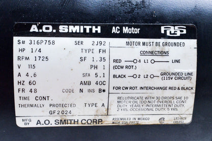 A.O. Smith GF2024 Drive Belt Blower Motor NOS