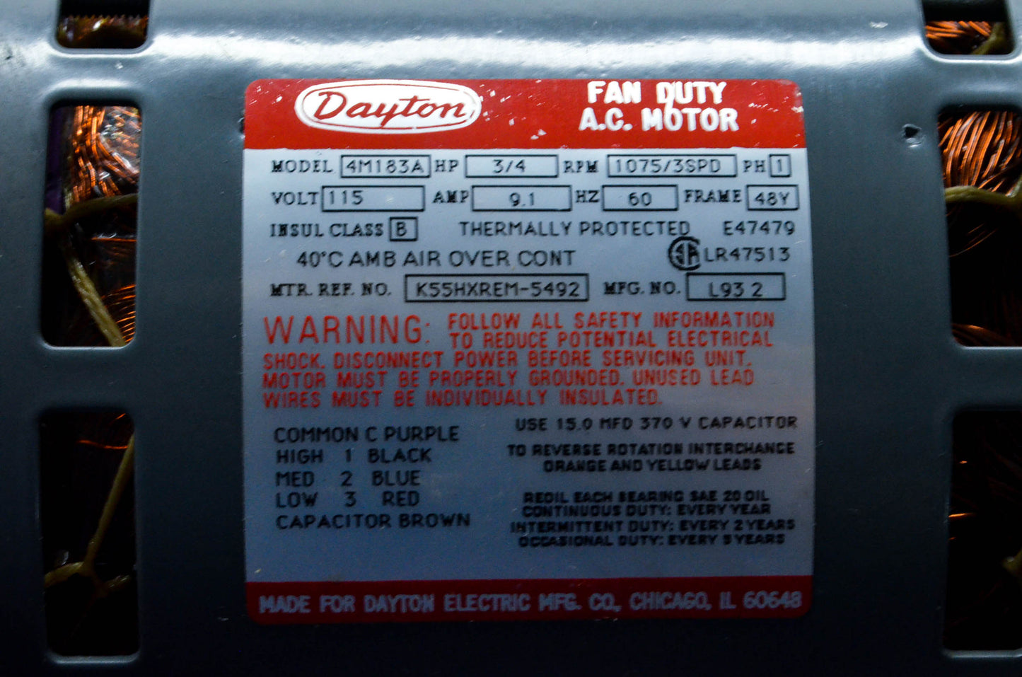 Dayton 4M183A Heating & Cooling Motor NOS