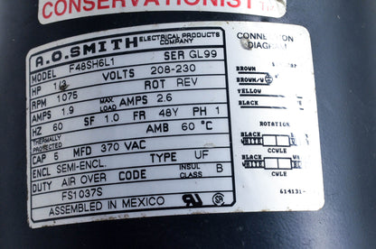 A.O. Smith F48SH6L1 Condenser Fan Motor NOS