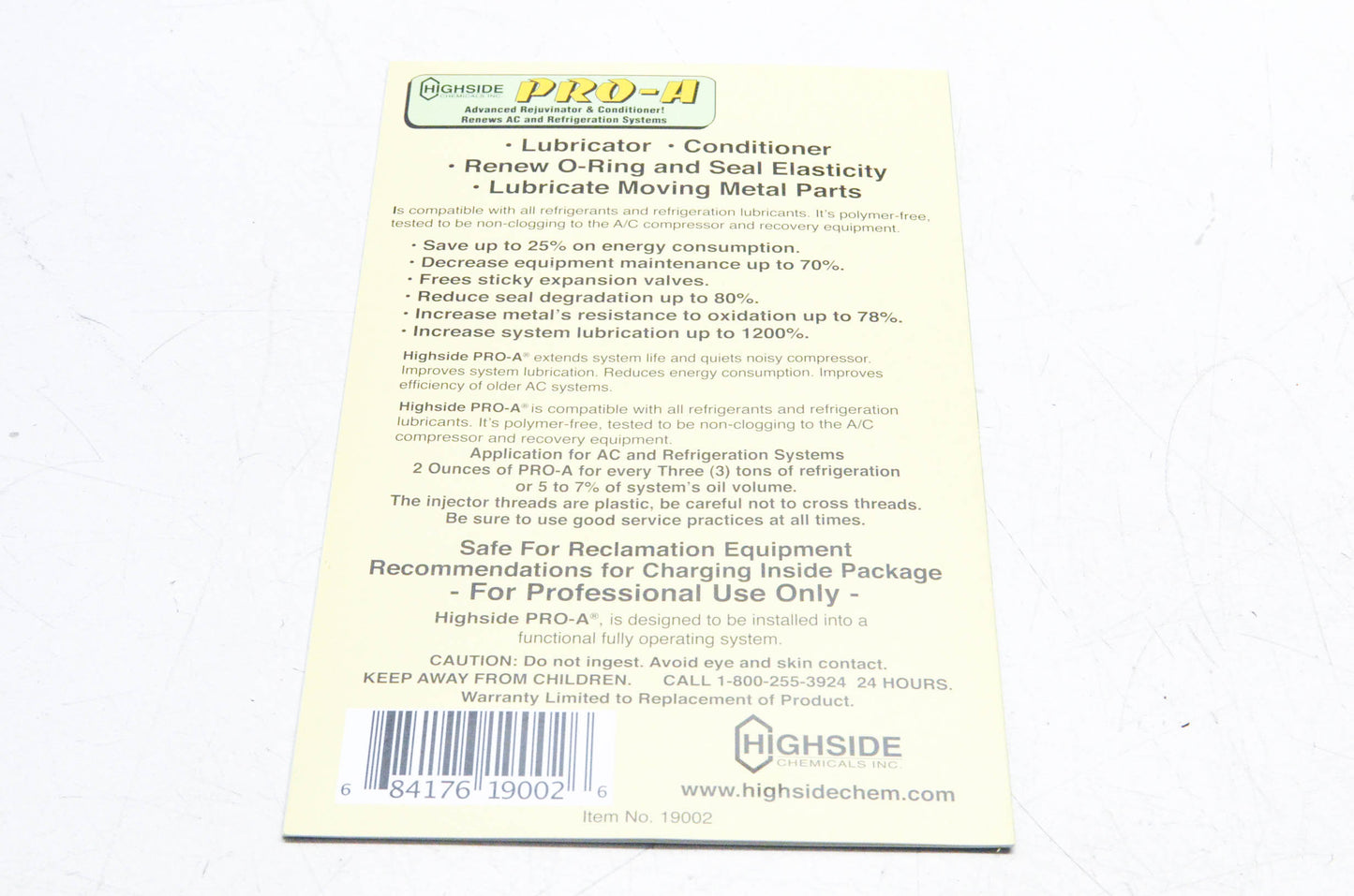Highside Chemicals HS19002, 8417619002 Pro-A AC & Refrigeration Renewal Kit NOS