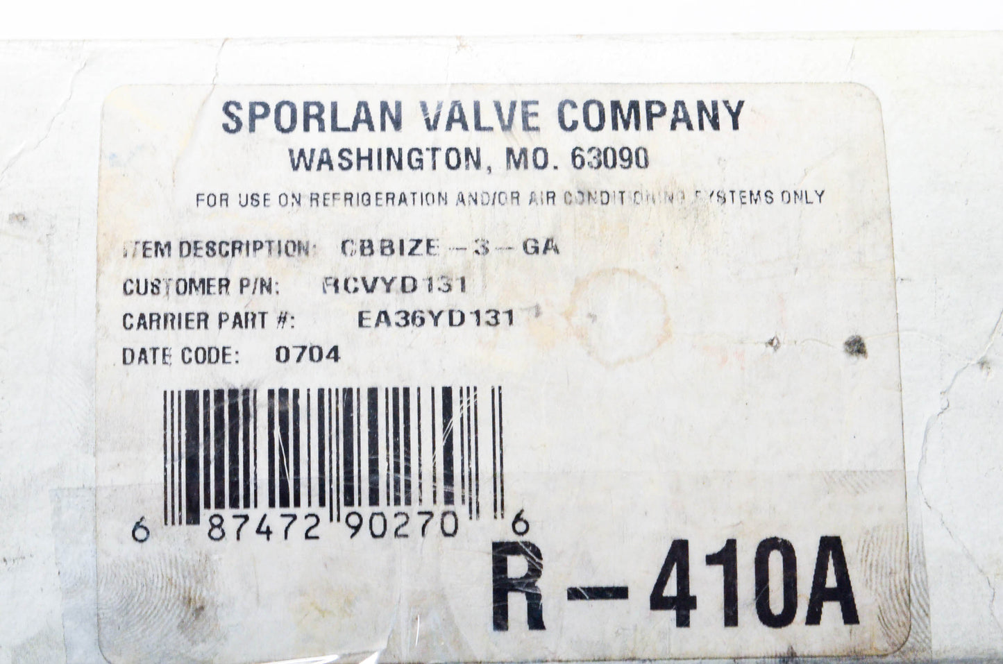 Sporlan R-410A Thermostatic Expansion Valve NOS