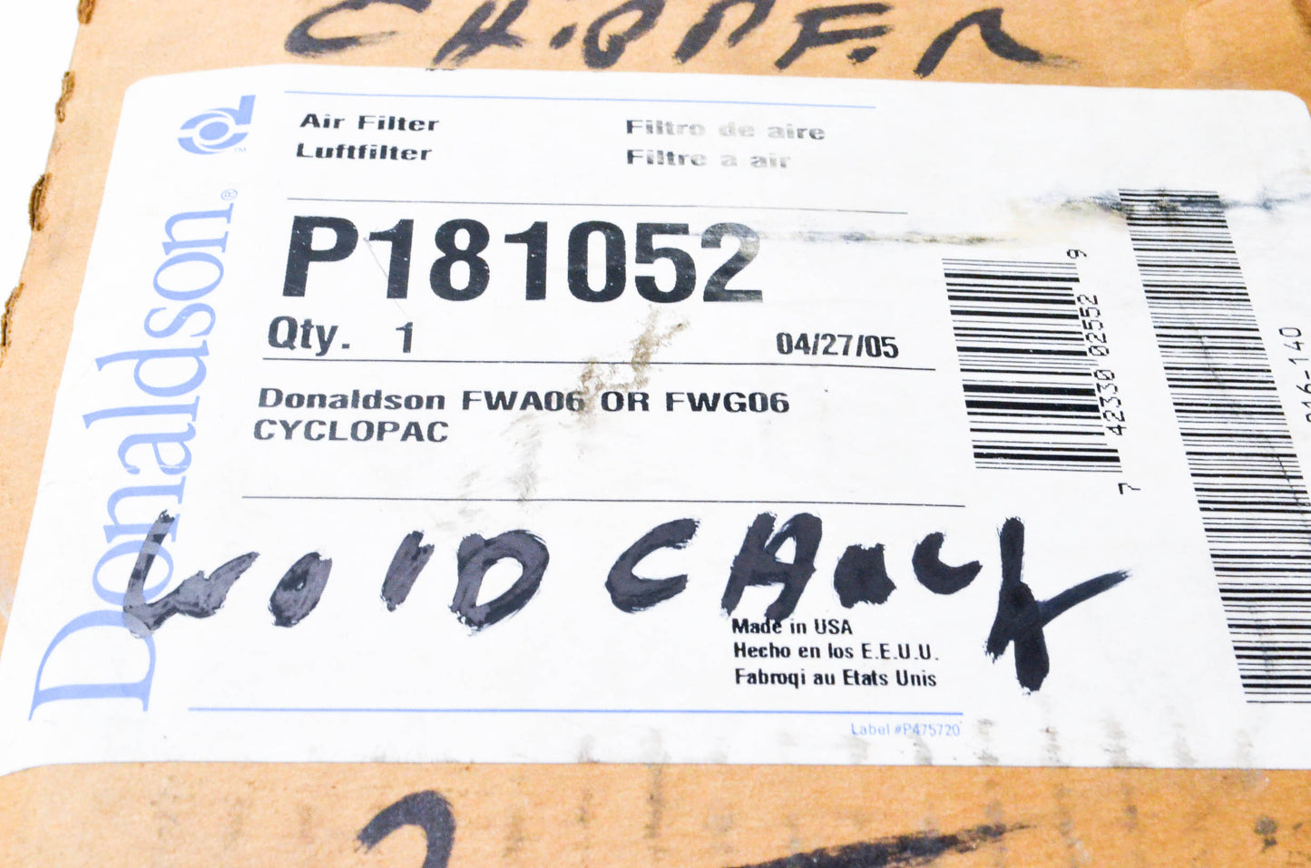 Donaldson P181052 Finned Primary Air Filter NOS