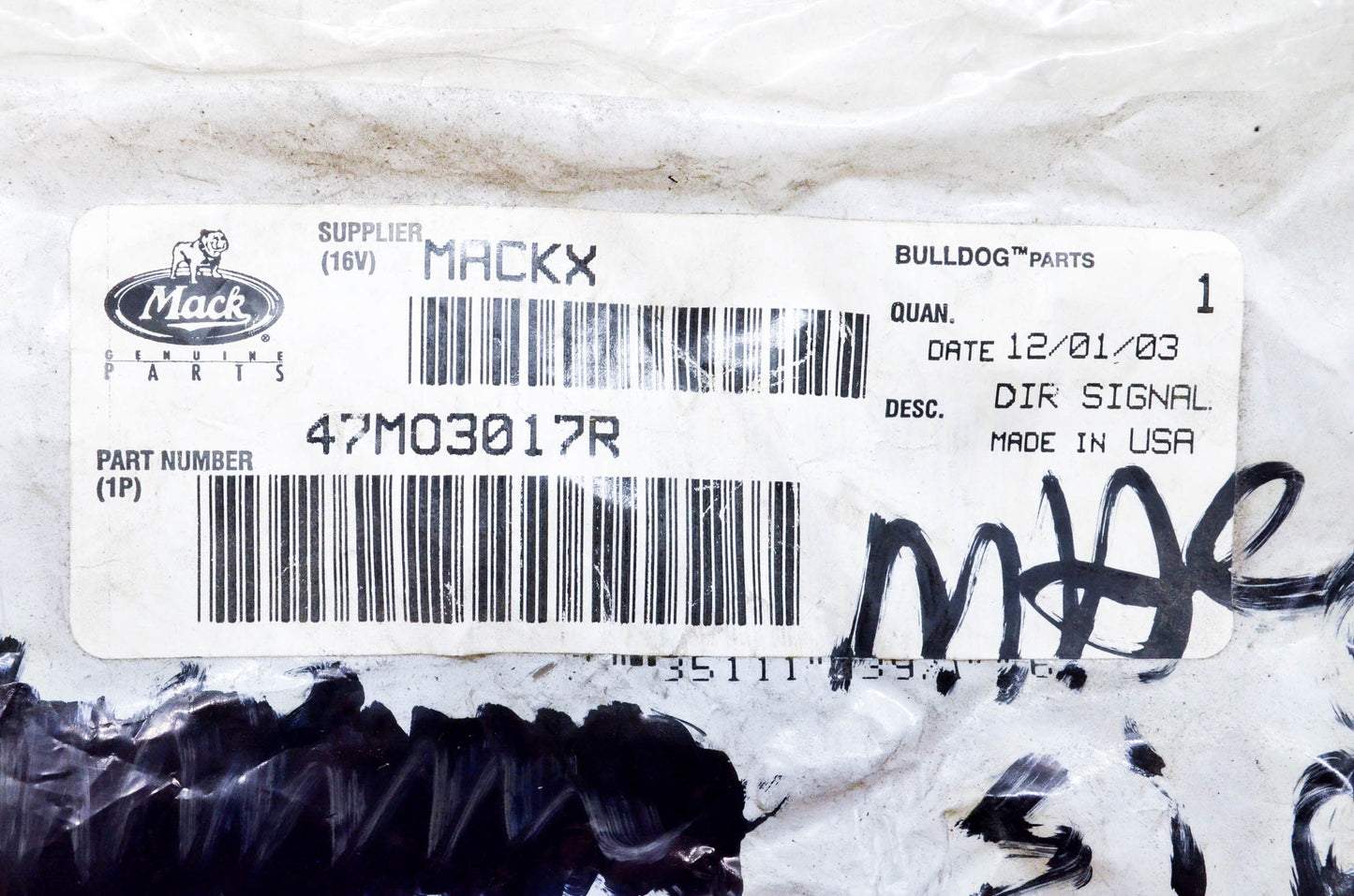 Mack 47MO3017R, 25160921, TL20300 Directional Signal Lamp Assembly NOS