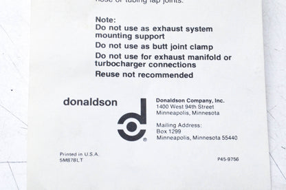 Donaldson RE30042, 5M878LT 5" Exhaust Clamp Kit NOS