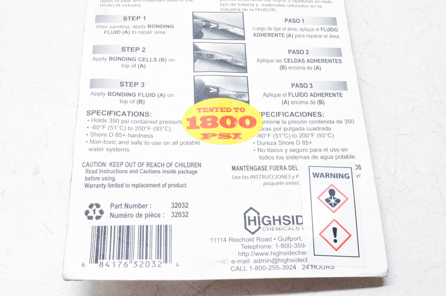 Highside Chemicals 32032 0.5oz Instant HVAC/R Patch Kit NOS