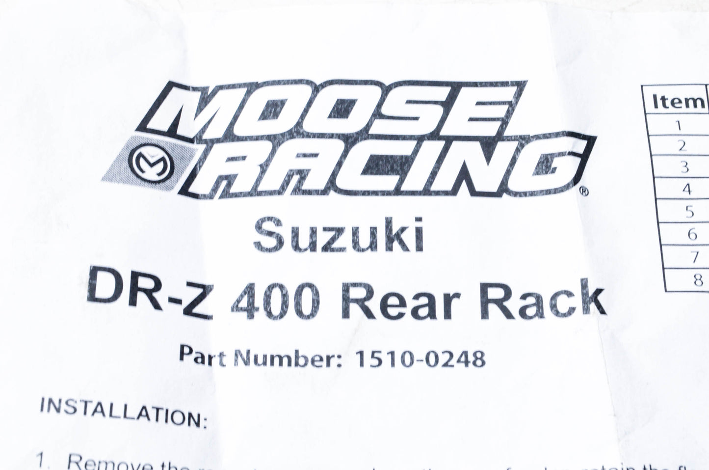 Moose Racing 1510-0248 DR-Z 400 Rear Rack Kit NOS