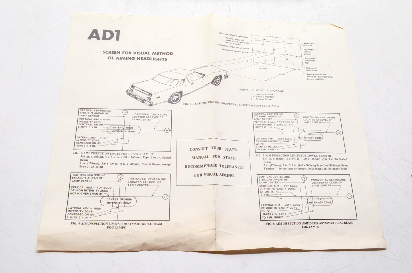Aftermarket AD1 Manual Headlight Aiming Screen NOS