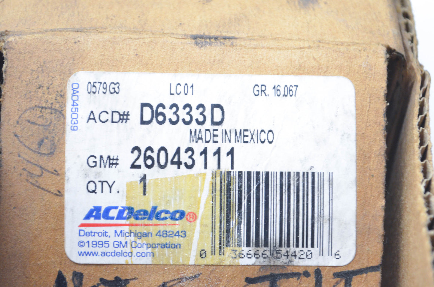 ACDelco D6333D, 26043111 Wiper/Washer Switch NOS