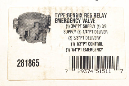 Bendix 281865 RE6 Relay Emergency Valve NOS