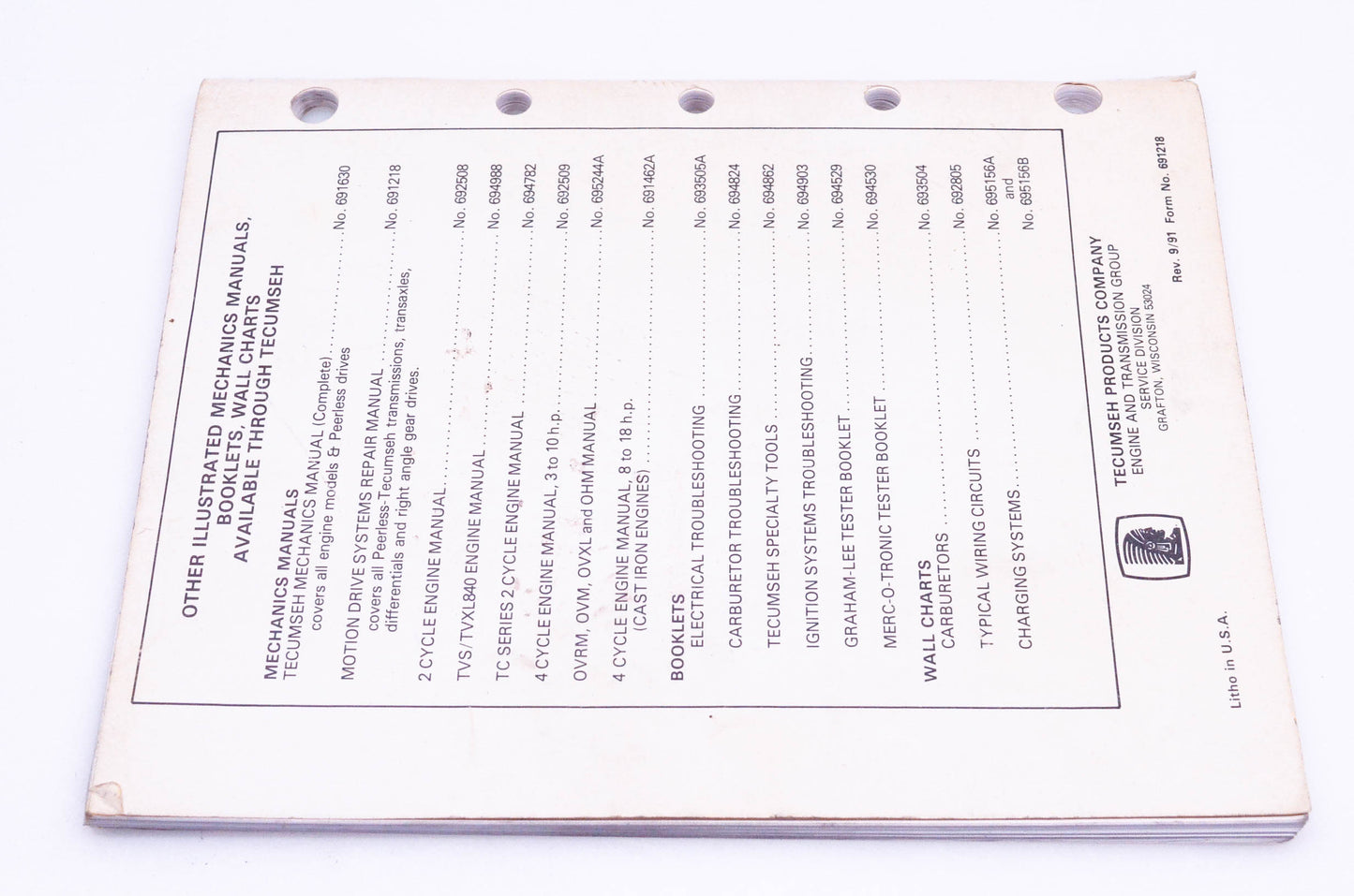 OEM Tecumseh 691218 Motion Drive Systems Mechanics Handbook