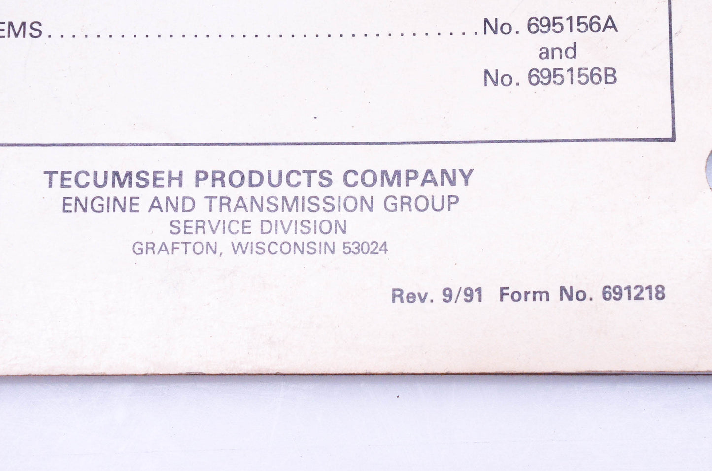 OEM Tecumseh 691218 Motion Drive Systems Mechanics Handbook