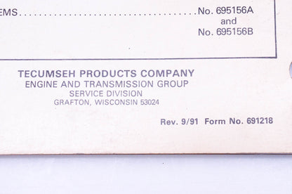 OEM Tecumseh 691218 Motion Drive Systems Mechanics Handbook