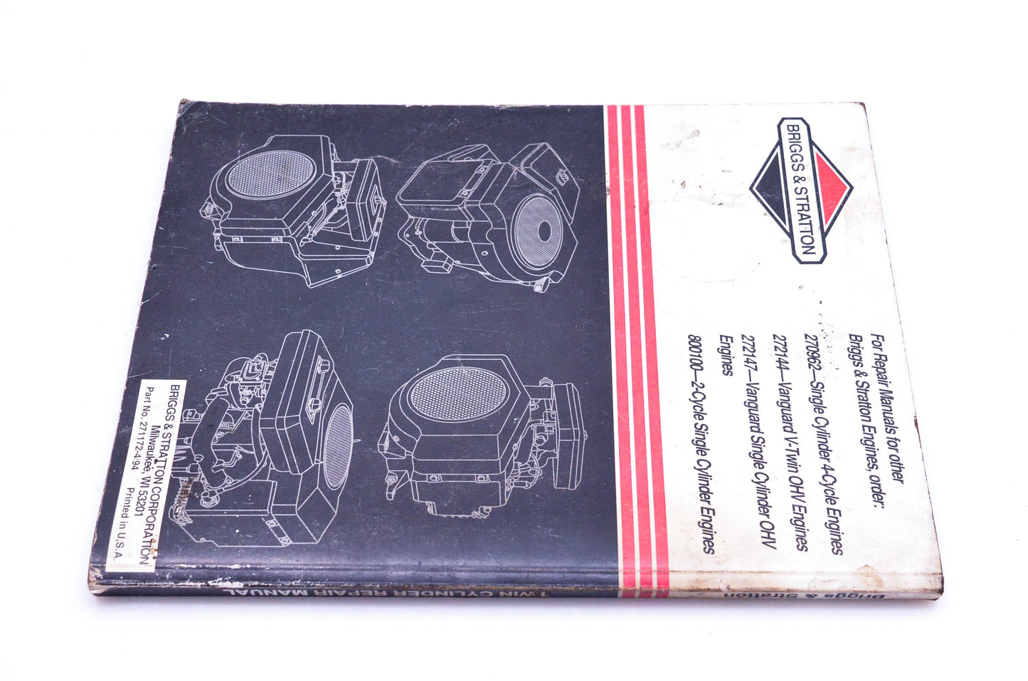 OEM Briggs & Stratton 271172 4 Cycle Twin Cylinder L Head Engine Repair Manual