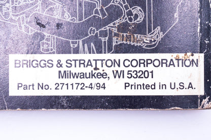 OEM Briggs & Stratton 271172 4 Cycle Twin Cylinder L Head Engine Repair Manual