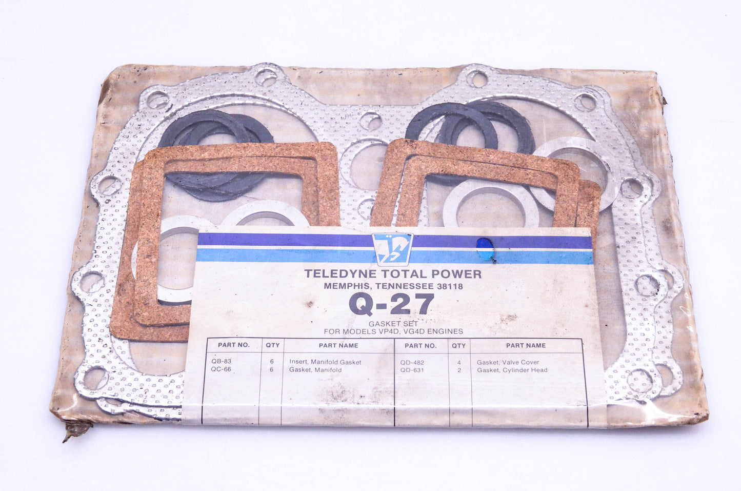 Teledyne Total Power Q-27, QD-631 Manifold Gasket Kit NOS