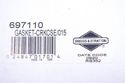 New OEM Briggs & Stratton 697110 Crankcase Gasket NOS