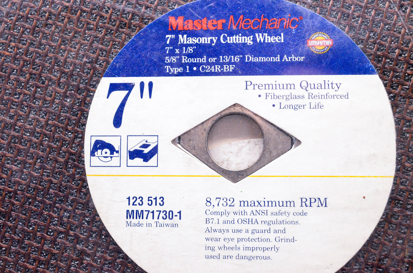 Master Mechanic 123 513, MM71730-1 Masonry 7" Cutting Wheel NOS